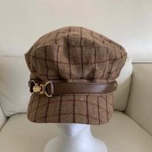 Inc Windowpane Plaid Caps In Camel, Gray, Burgundy